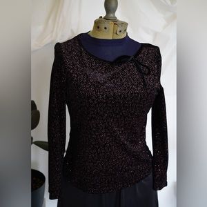 Black and Pink/Purple Sparkly Balletcore Top, Size SPetite 3/4 Sleeve